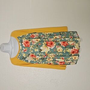 NWT Giddy Up Glamour floral print green with mustard yellow sleeve raglan XXXL